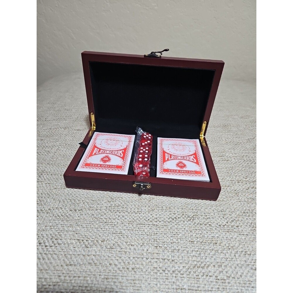 Double Deck Playing Cards Box with Hinged Lid with 5 dices NEW Sealed **READ